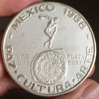 Mexico 1968 Olympic Games Large 43g Silver Piece,  Rare,  See Images For photo