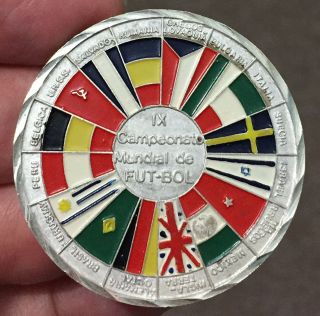 Mexico 1970 World Soccer Cup Silver Piece,  Flags In Color,  See Imgs.  For Cond photo