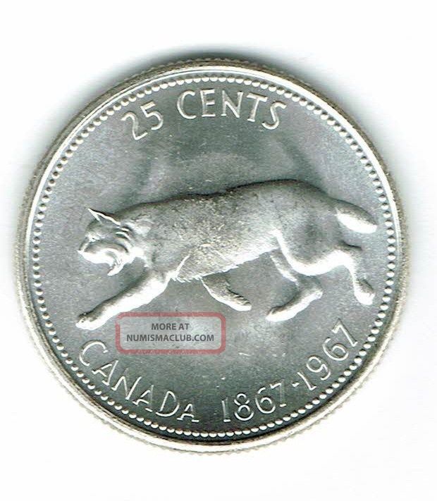 1967 Canadian Brilliant Uncirculated Business Strike Silver 25 Cent Coin Twenty-Five Cents photo