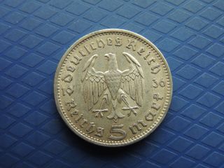 Germany.  900 Silver 1936 - A 5 Mark Xf / Au Grade Nazi photo