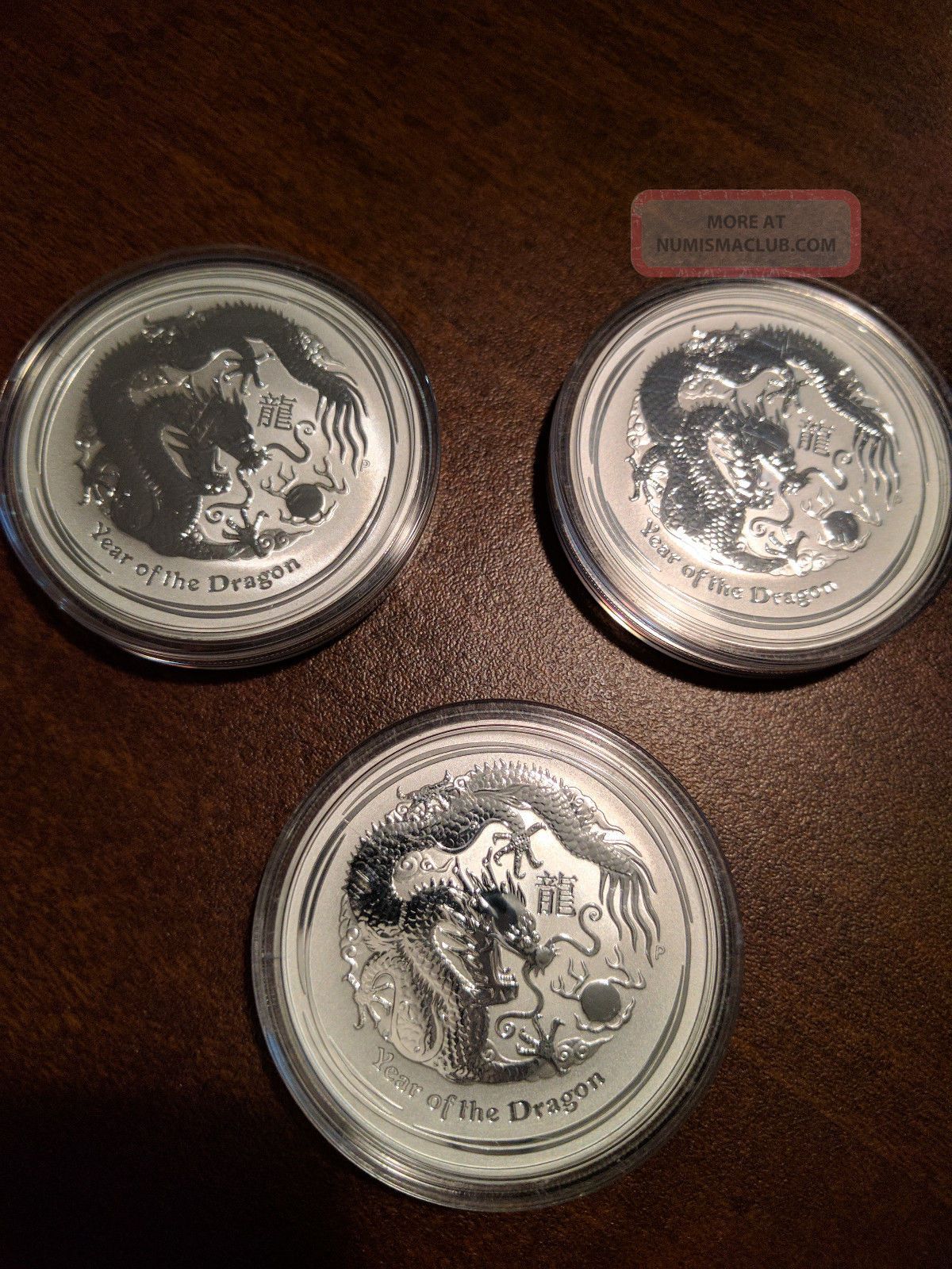Three (3) Australia Perth Lunar 2012 Year Of The Dragon Silver 1 Oz Coin Other Australian Coins photo
