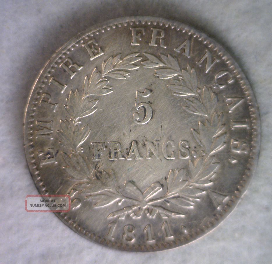 France 5 Francs 1811 A Very Fine Silver Coin (stock 0204) France photo