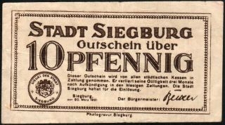 Notgeld 10 Pfennig 1921 - Siegburg - 