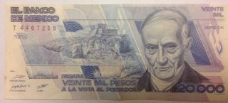 1988 20,  000 Mexican Peso Note Veinte Mil Peso Dinero De Mexico Serie Ck photo