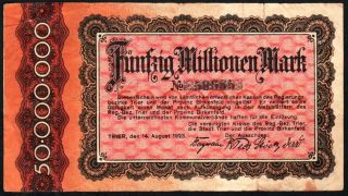 German 50 Million Mark 1923 Trier - Series: 59685 - 