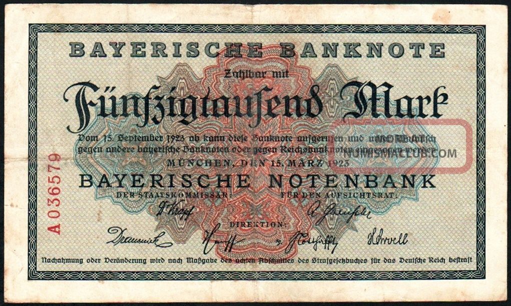 German 50000 Mark 1923 Munchen - Series: A036579 - 