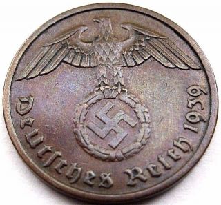 Ww2 German 1939 - A 2 Rp Reichspfennig 3rd Reich Bronze Nazi Coin (rl 181) photo