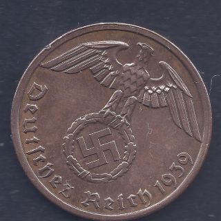 Nazi Germany Third Reich 1939 A 1 Rpf Nazi Swastika Coin Ww2 Era Coin 6 photo