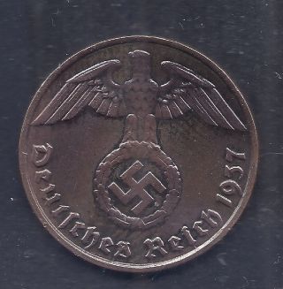 Nazi Germany Third Reich 1937 D 1 Rpf Nazi Swastika Coin Ww2 Era Coin 9 photo