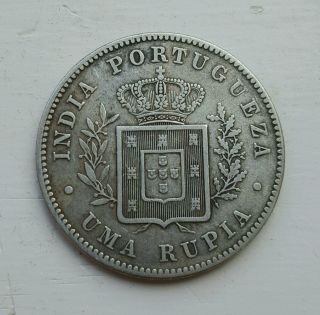 Silver 1882 Portuguese India 1 Rupia | Portugal Indian 1 Rupee photo