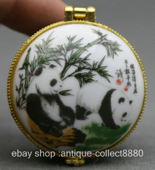 50mm Chinese Colour Porcelain Giant Panda Bamboo Grass Fashion Ring Jewelry Box photo