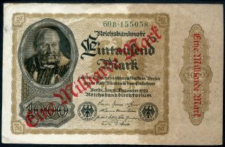 Germany 1 Milliarde Mark On 1000 Mark 1923 P - 113a Ro 110b Vf Serie 60b Green photo