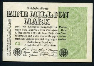 Germany 1 Million Mark 9/8/1923 P - 102c Ro 101c Ef Watermark Lattice photo