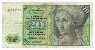 1960 Germany Federal Republic 20 Deutsche Mark Note - P20a photo