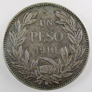 Chile 1910 Silver Peso,  Circulated Km 152.  3 photo