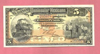 Peninsular Mexicano 1914 Train Note In Crisp,  Uncirculated. photo
