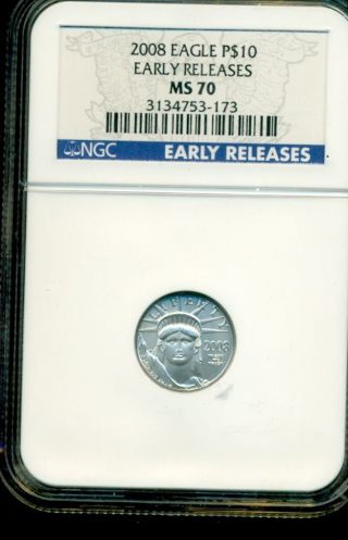 2008 $10 Platinum Eagle Ms70 Early Release,  Ngc photo