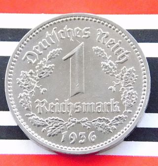 Rare German Coin 1 Mark Reichsmark 1936 A Nickel Berlin Third Reich Nazi Wwii photo