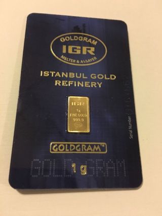 1 Gram Istanbul Gold Refinery (igr) Bar.  9999 Fine (in Assay Card) photo