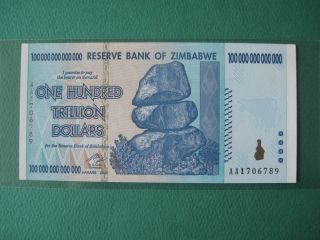 2008 Zimbabwe 100 Trillion Dollars Aa Gem Unc photo