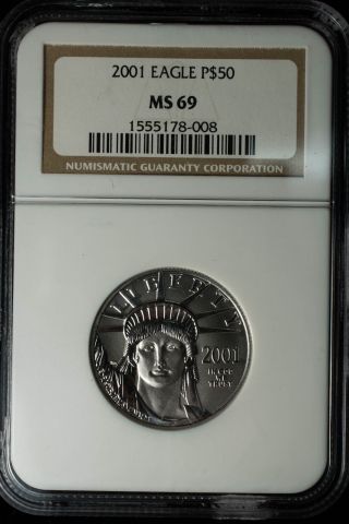 2001 1/2 Oz $50 Platinum Eagle - Statue Of Liberty Ngc Certified Ms 69 photo