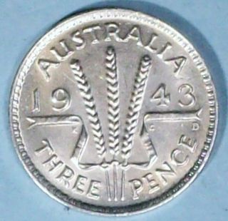 Australia 3 Pence 1943 D About Uncirculated 0.  9250 Silver Coin photo