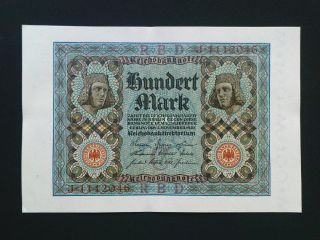 Germany 100 Mark Banknote Uncirculated 1920 P - 69a / Ro - 67a - Aunc - photo