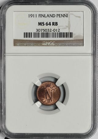 Finland Ngc Ms 64 Rb 1 Penni 1911 Rare This photo