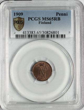 Finland Pcgs Ms 65 Rb 1 Penni 1909 Rare This photo