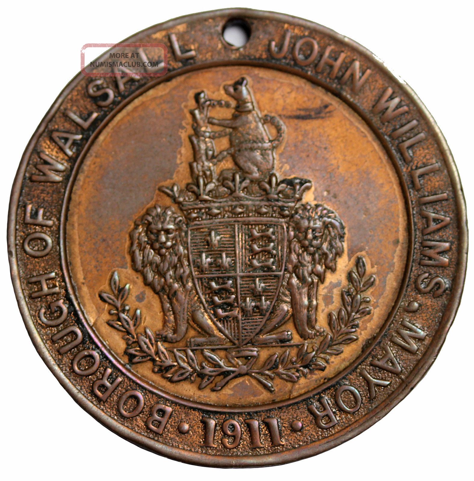 1911 George V Coronation Medal John Williams Mayor Walsall Borough Great Britain Exonumia photo