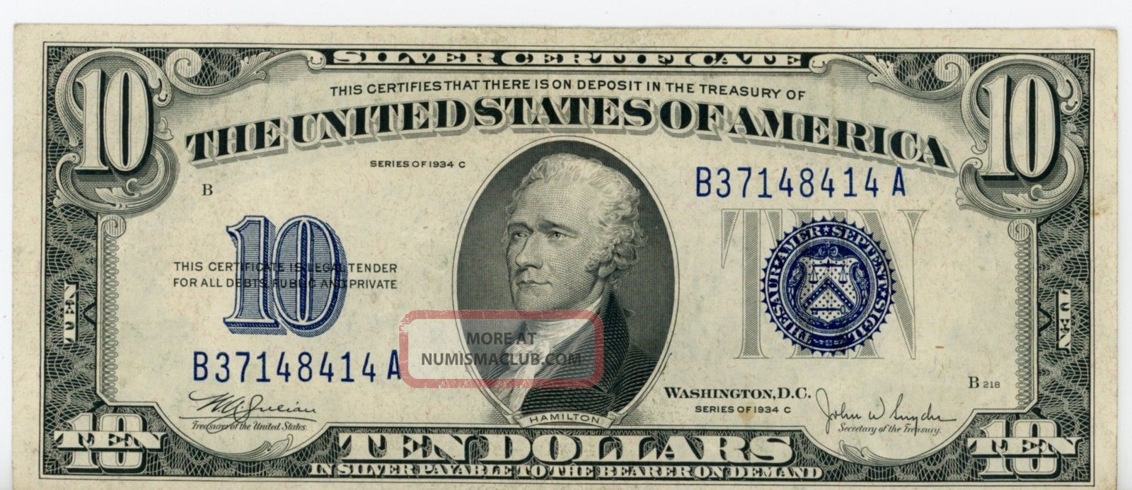 1934 C 10 Dollar Silver Certificate Small Size Notes photo