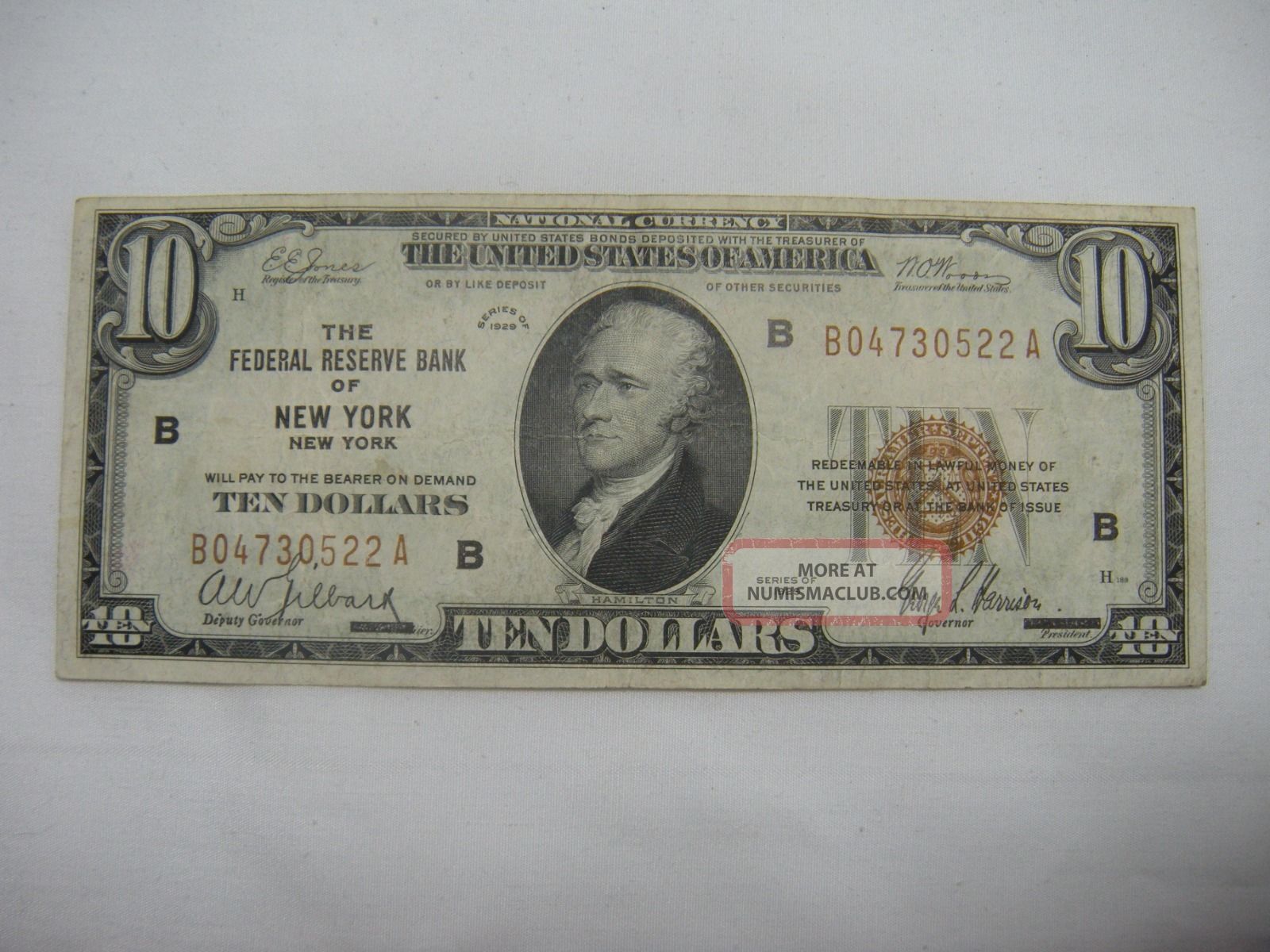 1929 $10 National Currency York Federal Reserve Bank Note Small Size Notes photo