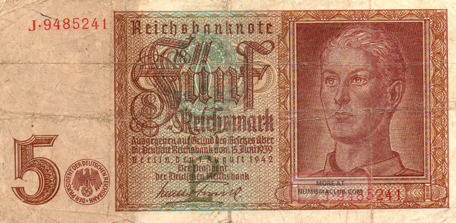 Xxx - Rare 5 Reichsmark Nazi Banknote 1942 Eagle & Swastika Ok Con 7 No Europe photo