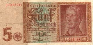 Xxx - Rare 5 Reichsmark Nazi Banknote 1942 Eagle & Swastika Ok Con 7 No photo