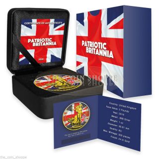 Patriotic Britannia - 2016 1oz £2 Gbp Silver Coin - Color And 24k Gold photo
