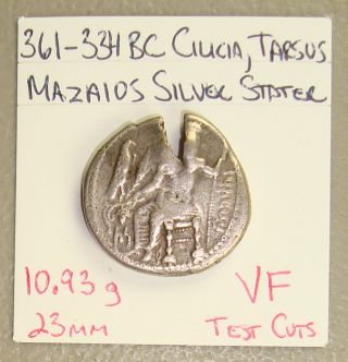 361 - 334 Bc Cilicia Tarsus Ancient Greek Baaltars/lion Silver Stater Vf Test Cuts photo