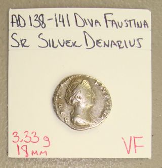 Ad 138 - 141 Diva Faustina Sr,  Aeternitas Reverse Ancient Roman Silver Denarius Vf photo