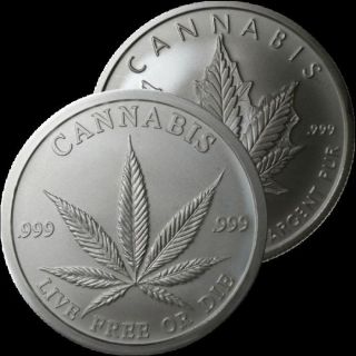 1 Oz Silver Coin Double Cannabis Pot Coin Live Or Die.  999 Silver Rare photo