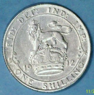 Great Britain Shilling 1912 Very Fine 0.  9250 Silver Coin photo