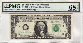 Fr.  1903 - L $1 1969 San Francisco Star Frn Pmg Gem Uncirculated 68 Epq photo