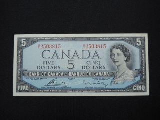 1954 $5 Dollar Bank Note Canada U/x2503815 Bouey - Rasminsky Mod Port Au photo