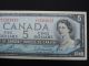 1954 $5 Dollar Bank Note Canada U/x2503815 Bouey - Rasminsky Mod Port Au Canada photo 3