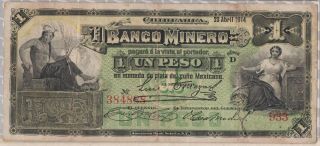 Mexico One Peso,  1914 The Bank Minero De Chihuahua,  Very Atractive photo