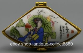 69mm Chinese Colour Porcelain Woman Lotus Flower Fashion Jewelry Box photo