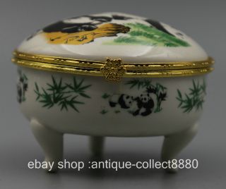 85mm Chinese Colour Porcelain 2 Giant Panda Bamboo Mirror Fashion Jewelry Box photo