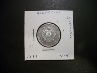 Argentina 1883 20 Centavos Silver Foreign Coin photo