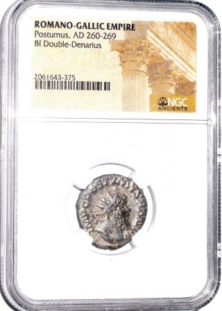 Roman Silver Postumus Double Denarius Coin,  Ngc Certified Circ 260 Ad photo