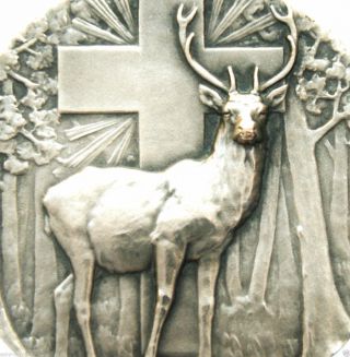 Saint Hubert & Holy Deer Animal - Splendid Large Antique Art Medal By L.  Cariat photo