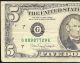 1988 A $5 Dollar Bill Gutter Fold Error Federal Res Note Us Currency Paper Money Paper Money: US photo 1