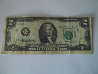 1976 Us $2 Two Dollar Error/off Cut Circulated Bill photo